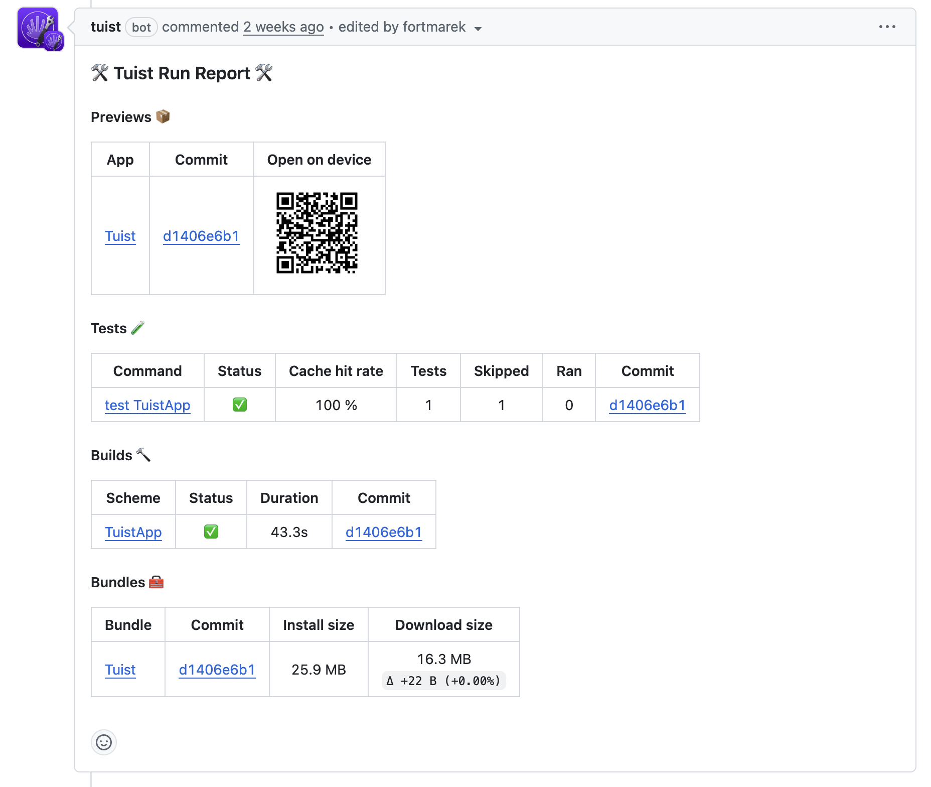 An image that shows the pull request comment