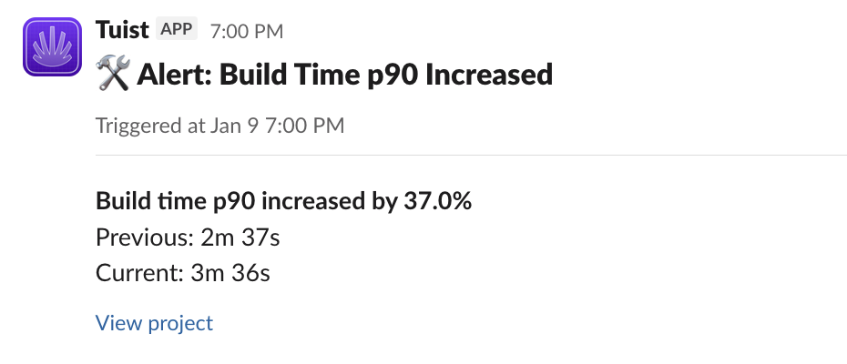 An image that shows a Slack alert message